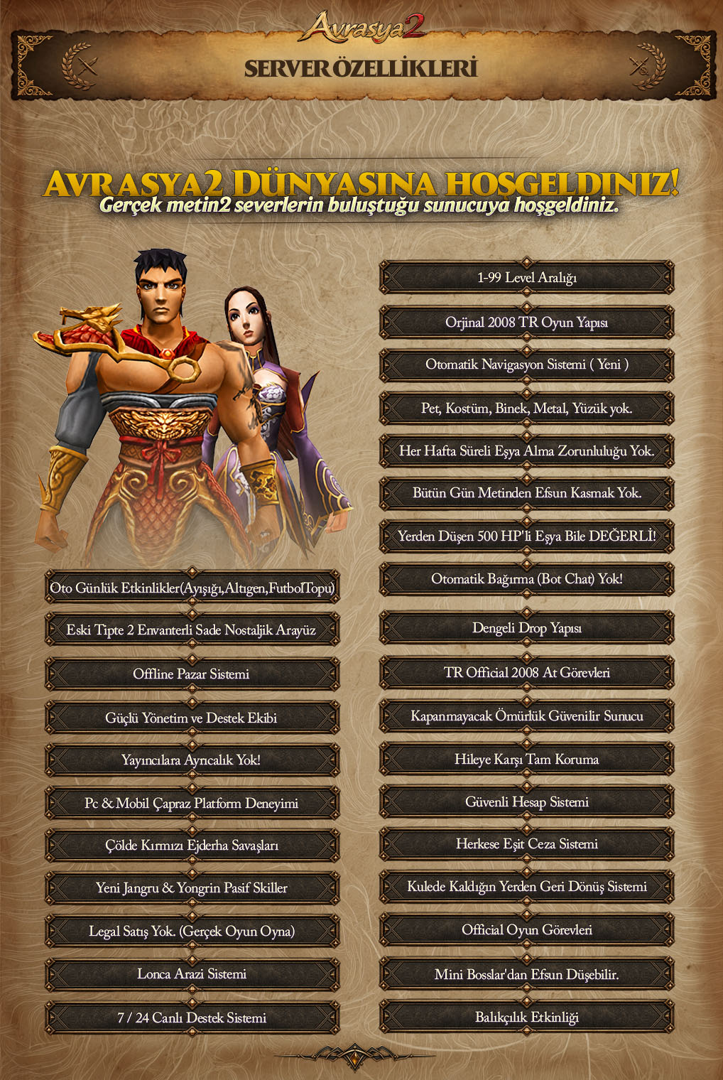 Avrasya2 Metin2 PvP server özellikleri: 1-99 Hard Emek, orijinal 2008 Metin2 TR yapısı